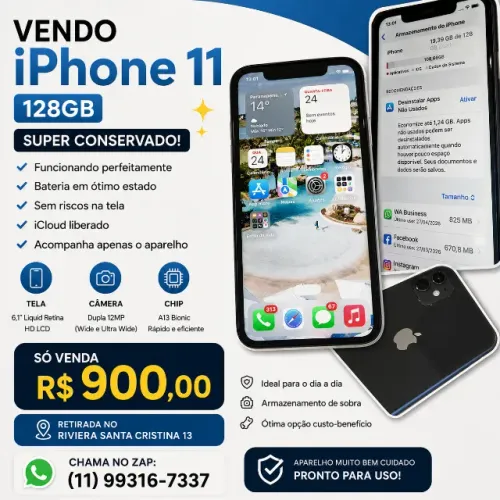 Vendo Iphone 11 128GB Preto ótimo estado