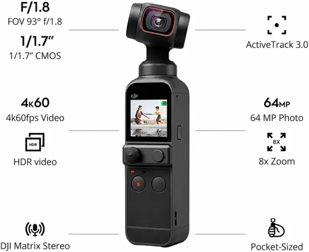 DJI Pocket Osmo 2 - Câmera/Filmadora com estabilização - Acompanha cartão de memória Ultra