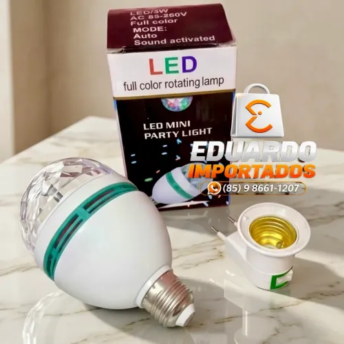Lâmpada Giratória Colorida LED + Adaptador de Tomada para Festas, Decoração