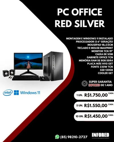 Computador Office Red Silver