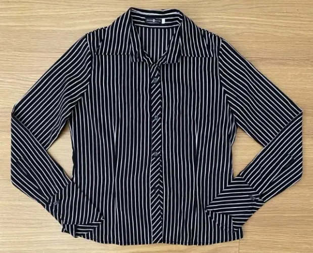 camisa social modamania listrada preto e branco 42