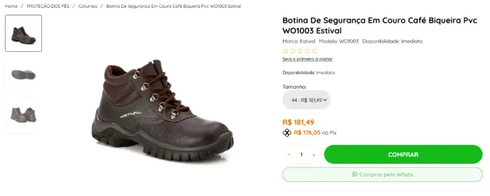 Botina De Segurança Em Couro Café Biqueira PVC/Plástica Estival