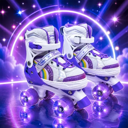 Patins Infantil 4 Rodas Led Branco e Roxa-33-36