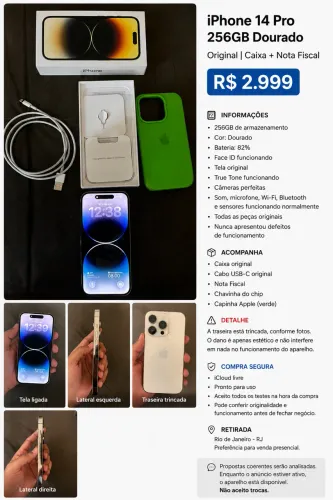 iPhone 14 Pro 256GB - Original | Caixa + Cabo + Nota Fiscal