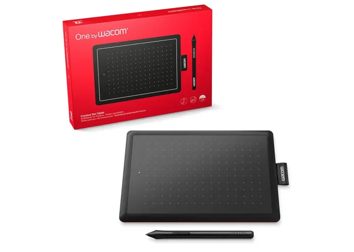 Mesa Digitalizadora *LACRADA* One By Wacom CTL472, Pequena, Pen LP-190K, Preto e Vermelho