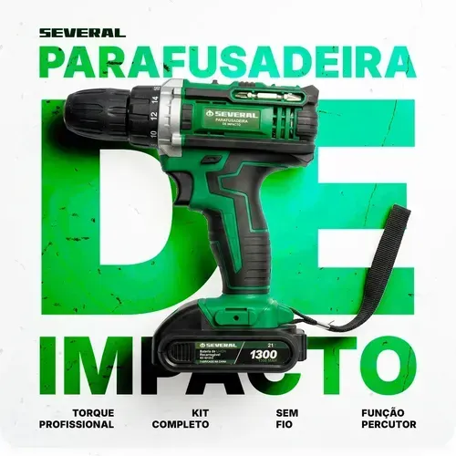 Parafusadora Furadeira 21v 1300 mah com 2 baterias recarregáveis sem fio maleta completa