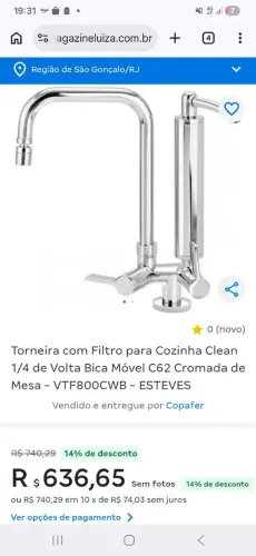 Torneira com Filtro para Cozinha Clean 1/4 de Volta - Bica Móvel C62 Cromada