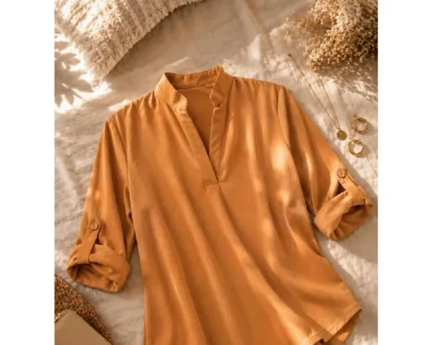 Blusa Social Feminina Manga 3/4 Bata Feminina Elegante Camisa Casual Trabalho Igreja Escri