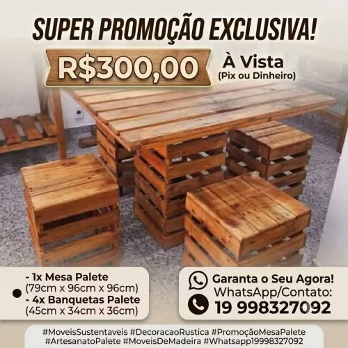Mesa palete 4 banquetas