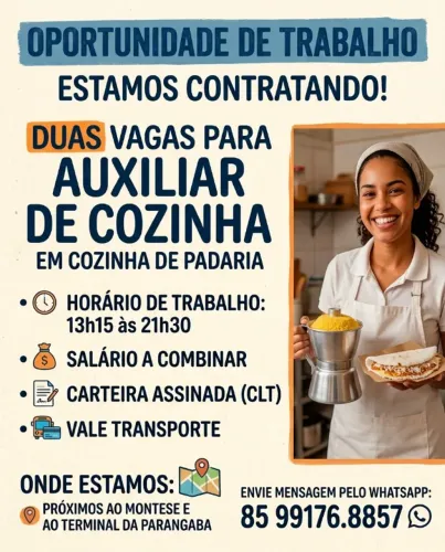 Aux. de Cozinha - Seu NOVO EMPREGO está aqui!
