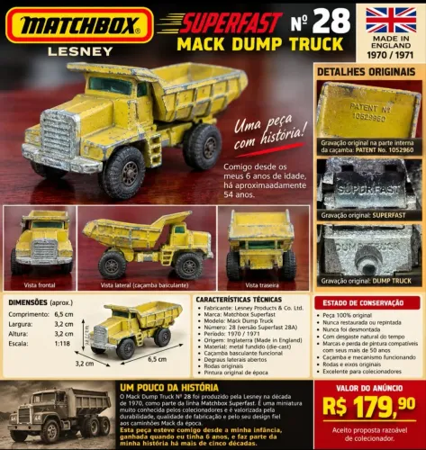 Miniatura caminhão basculante vintage para colecionador