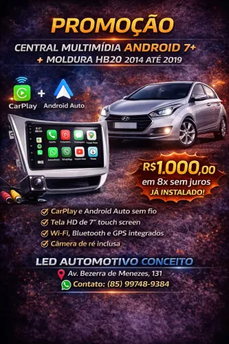 Central Multimídia Android 7 Polegadas do HB20 2014 até 2019 com Câmera de Ré 