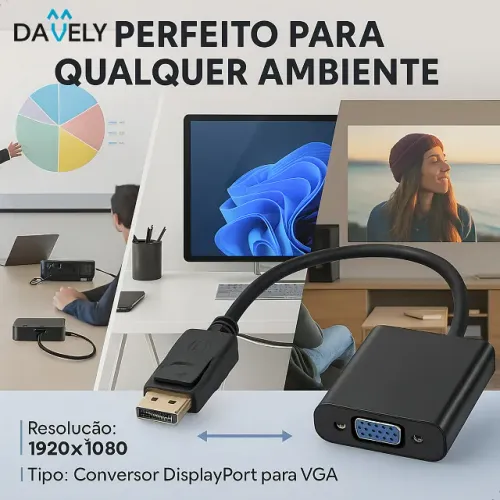Cabo Adaptador Displayport Para Monitor Vga Conversor Vídeo Para Dell Hp 