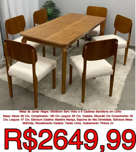 Conjunto Mesa Alegra com 6 cadeiras em Linho / frete grátis / pague na entrega