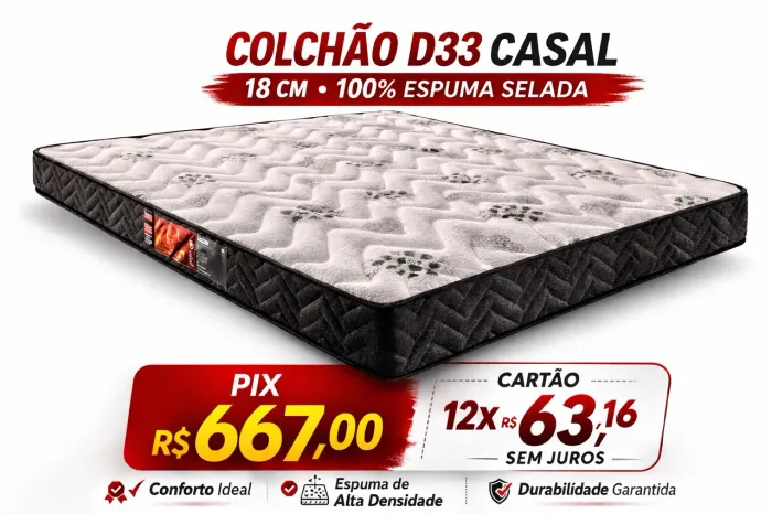 Colchão D33 Casal espuma Selada 18 cm 100% espuma 