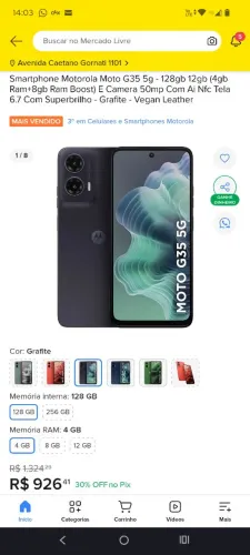 Moto g 35 128gb grafite 