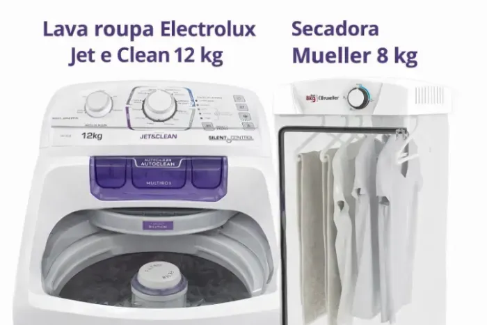 Combo Lava roupa eletrolux jet e clean 12 e secadora mueller sun