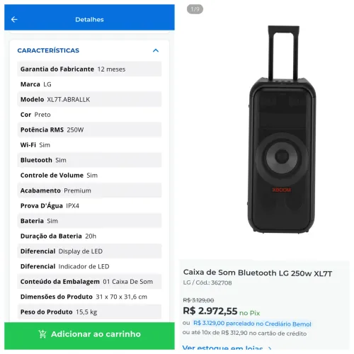 Caixa de som LG XL7 250w