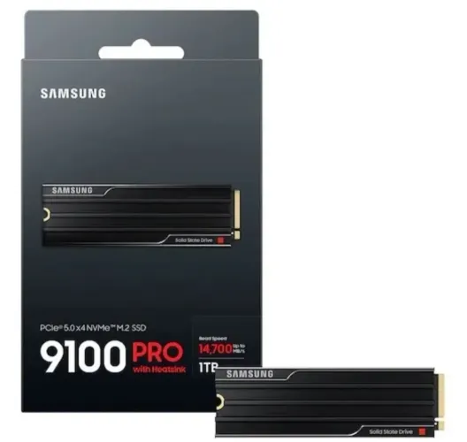 SSD Nvme M.2 Samsung 9100 PRO - 1Tb PCie 5.0 com Heatsink (Dissipador) - 14.800/13.400MB/s