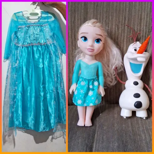 Fantasia Elsa Frozen + boneca Elsa e Olaf