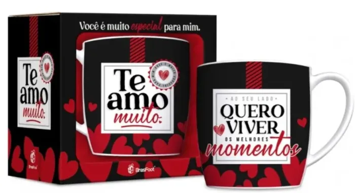 Oferta. Caneca Porcelana Urban 360ml Amor Namorados - Te Amo Muito Cor Preto