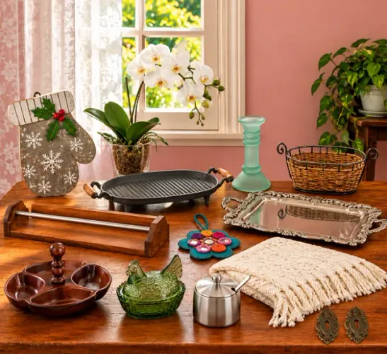Conjunto de 14 artigos de cozinha e decoração
