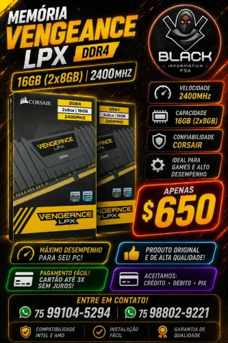 Memória 16GB 2x8GB Ddr4 Corsair na caixa