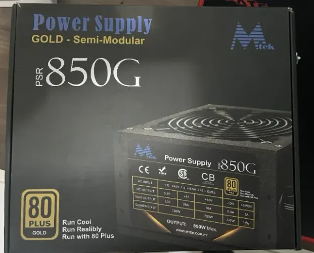 Fonte ATX PC Gamer / MTEK-PSR 850G /SEMI-MODULAR / 850W / GOLD PLUS