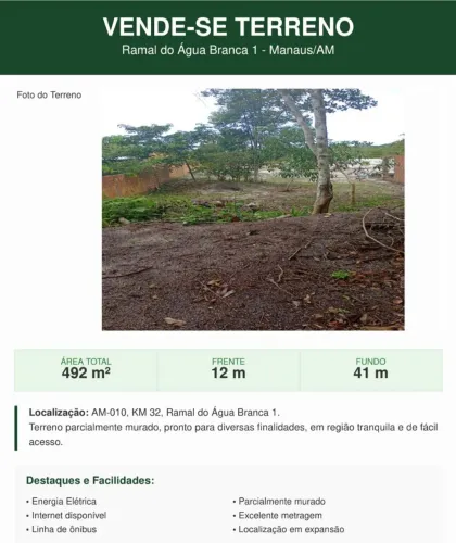 TERRENO NO RAMAL ÁGUA BRANCA