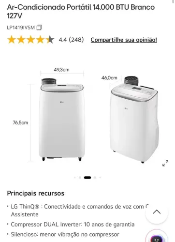 Ar condicionado portátil LG 14.000 BTU