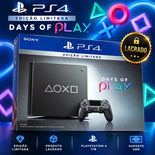 PS4 Days of Play 1TB - Edição Especial Rara - Novo Lacrado