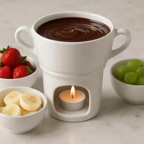 Kit com 7 aparelhos de Fondue Chocolate Individual ou Casal Porcelana Branca 250ml