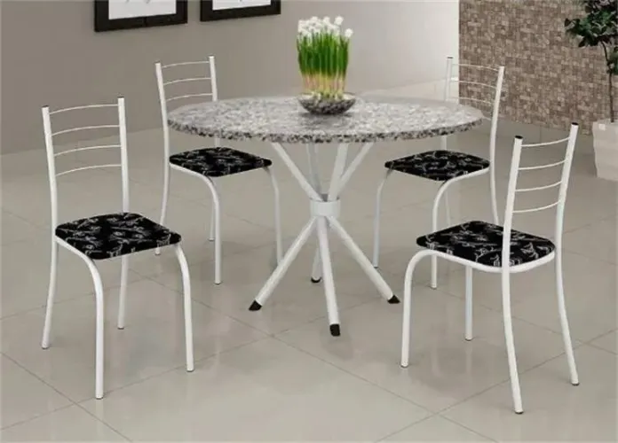 Mesa Rio 70 com 4 cadeiras tampo granito redondo - Entrega Rápida