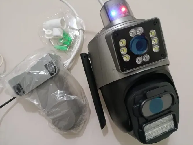 Câmera Segurança Wifi Ip Lente Dupla 2x 3mp Externa e Interna 360° Giroflex Cor Cinza