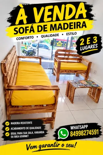 SOFÁ DE MADEIRA RUSTICA DOIS E TRÊS LUGARES MAIS O CENTRO