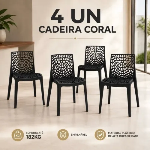 Kit 4 cadeiras coral gruvyer preta