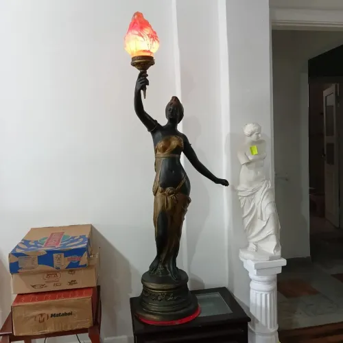 Luminária Tocheiro Antiga Em Bronze Legítimo 1,40m Art Nouveau
