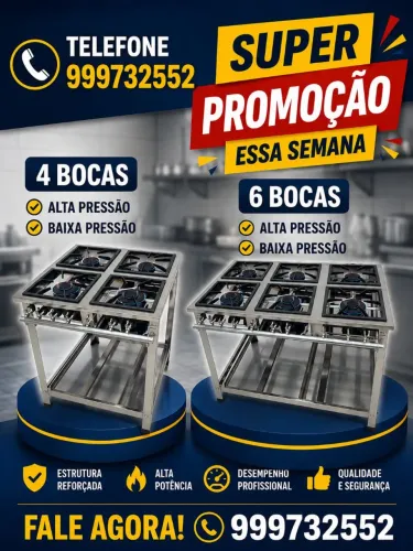 Fogão industrial inox alta e baixa pressão novos