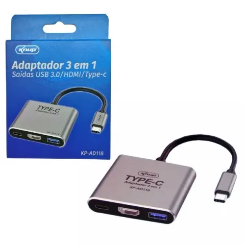 Adaptador Tipo c 3 Em 1 para Usb-c/hdmi/usb 3.0 Kp-ad118 - Knup *ENTREGA GRÁTIS*