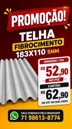 TELHA 183X110, 5MM FIBROCIMENTO R$ 52,90 DINHEIRO OU PIX