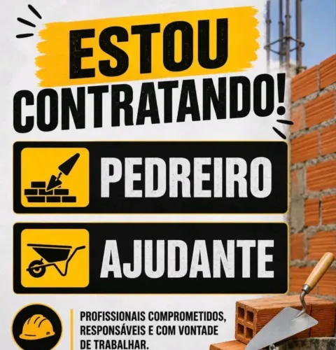 Preciso de 2 ajudantes e 1 pedreiro