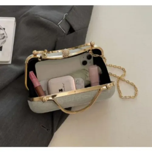 Bolsa Feminina De Banquete Clássica Com Decoração De Strass E Fecho De Mão De Música Vip