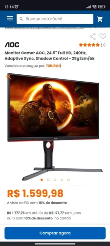 Monitor AOC 25pol 240hz 0,5ms seminovo sem detalhes. Aceito troca e volta em dinheiro