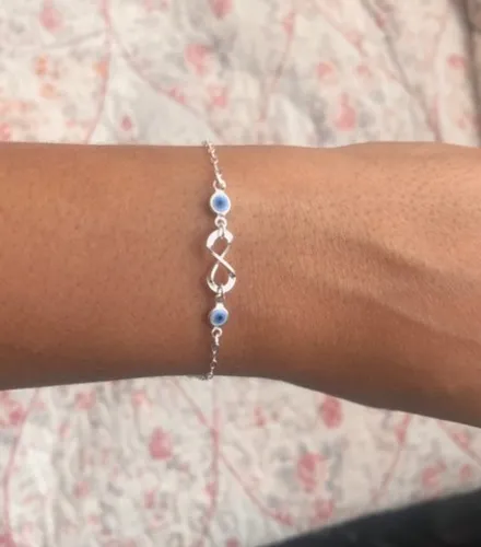 Pulseira feminina infinito e olho grego Prata 925 legítima
