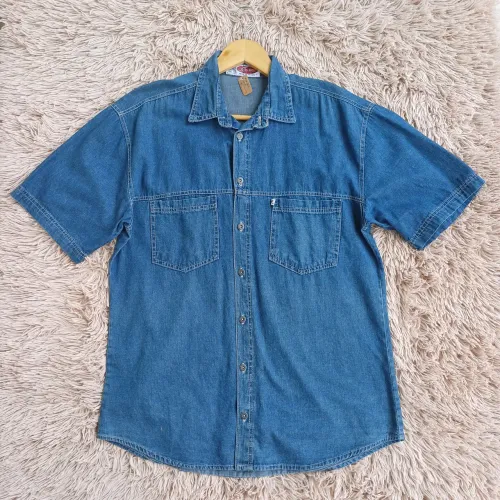 Camisa Jeans Masculina Manga Curta tam M