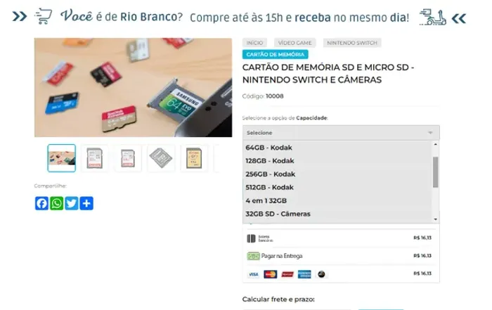 Cartão de Memória Micro SD para Nintendo Switch, Câmeras e Smartphones
