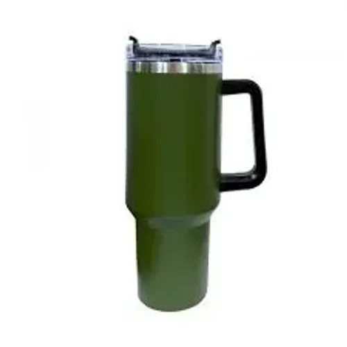 Copo Térmico Inoxidável 1200ml verde militar com Canudo Tampa Alça Bebidas Café Água 