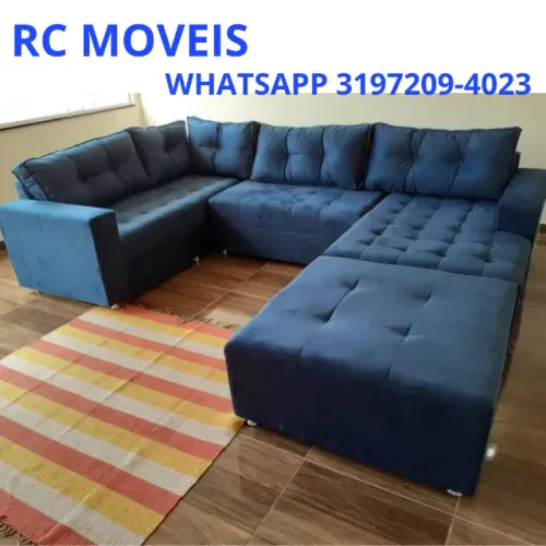 Sofá Grande Modulado Toro 3,10m - Estofado com Chaise e Puff