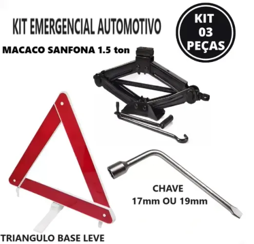 Kit Macaco Sanfona Universal + Triângulo Segurança + Chave de Roda (17/19mm)_Aceito Cartão