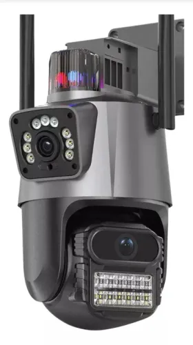 Câmera WiFi 4K Dome Dupla Lente Visão Noturna Luz Policial